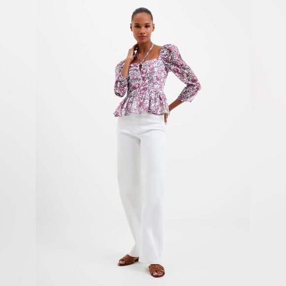 FRENCH CONNECTION Floral Halter Peplum Top Smocked‎ Pink Purple Size Large New - Picture 7 of 15